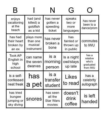 People Search Bingo Card