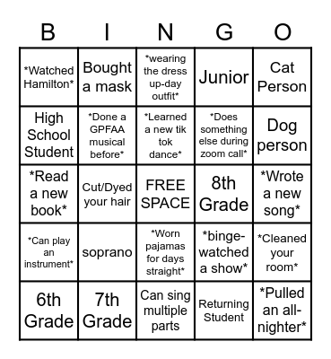Choir Phantom Bingo! Bingo Card