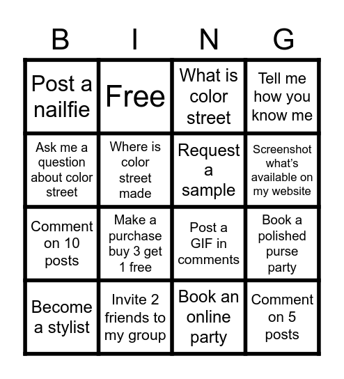 Color street bingo Card