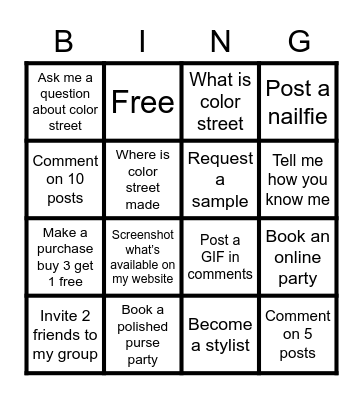 Color street bingo Card
