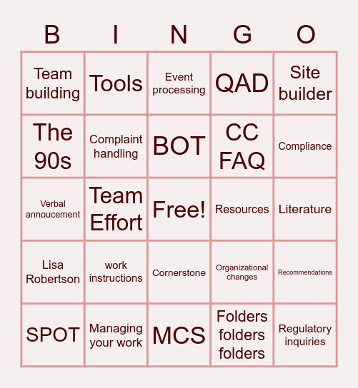 test Bingo Card