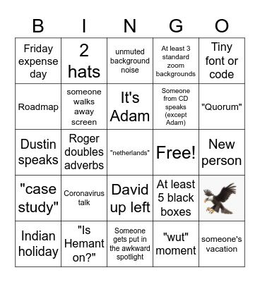 Weekly Team Meeting Bingo Card