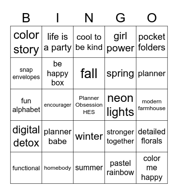 August Planner Obsession Bingo Card