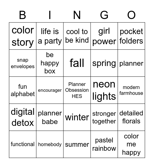 August Planner Obsession Bingo Card