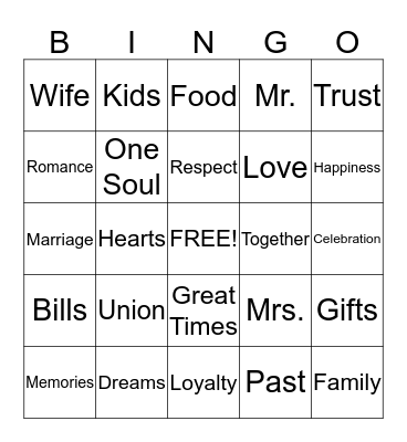 Anniversary Bingo Card
