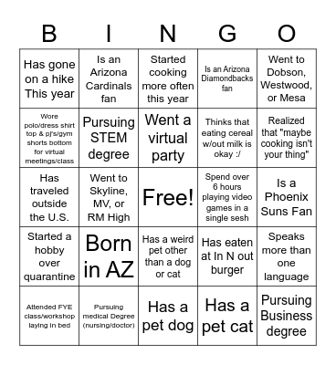 FYE Celebration Bingo Card