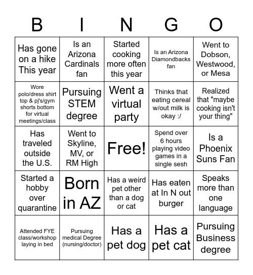 FYE Celebration Bingo Card