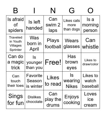 Youth Villages Bingo Card