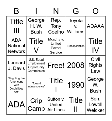 CWDB's ADA 30th Celebration! Bingo Card