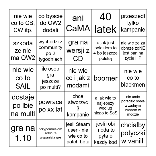 powracajacy do ow Bingo Card