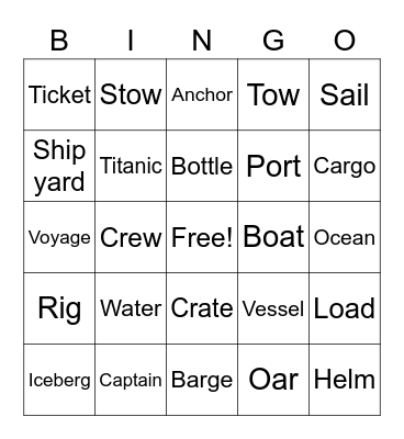 Titanic Bingo Card