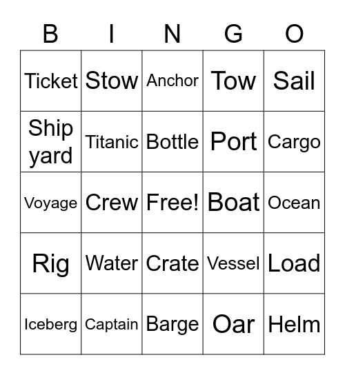 Titanic Bingo Card