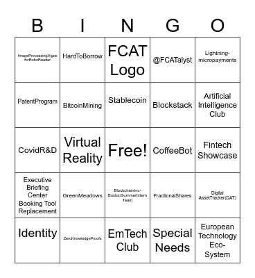 FCAT Bingo Card