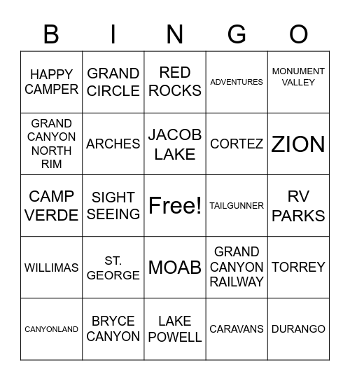 ADVENTURE CARAVANS GRAND CIRCLEUntitled Bingo Card