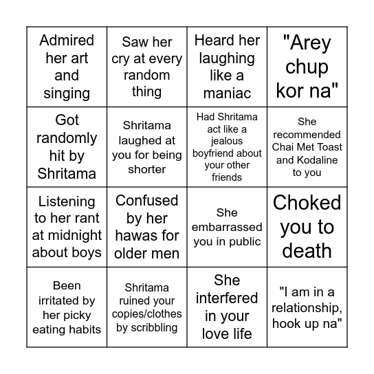 Ultimate Shritama bingo Card