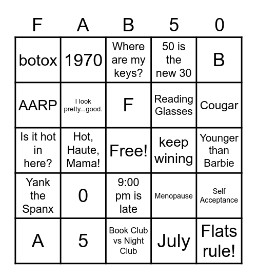 YOU'RE 50 Bingo Card