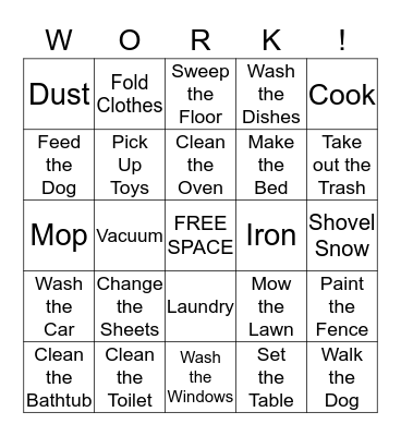 Families Work Together Bingo Card