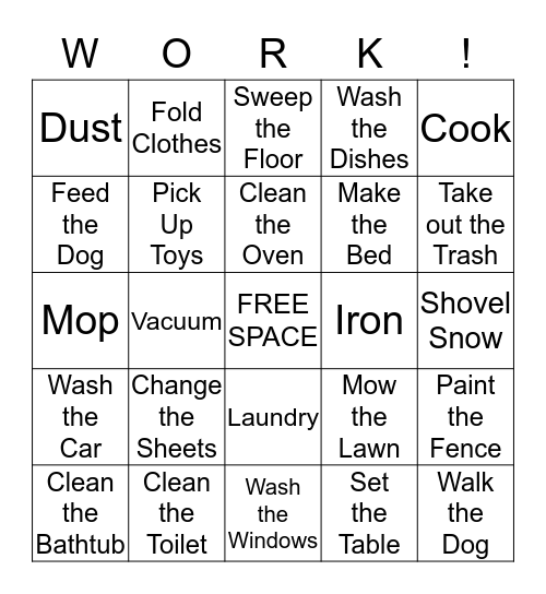 Families Work Together Bingo Card