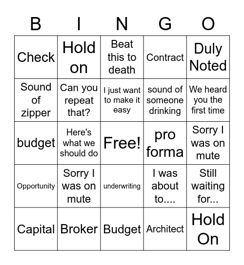 Team Call Bingo Card