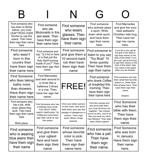 "Find Someone Who" Bingo Card
