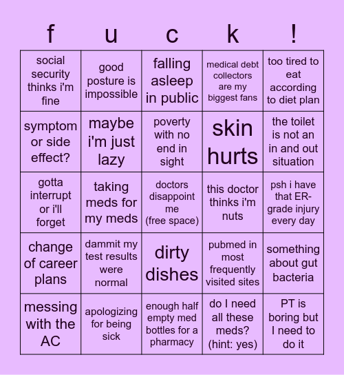 chronic illness bingo Card