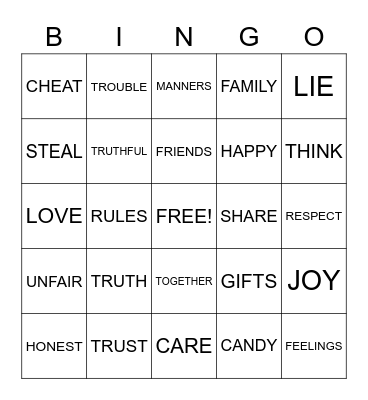 Honesty Bingo Card