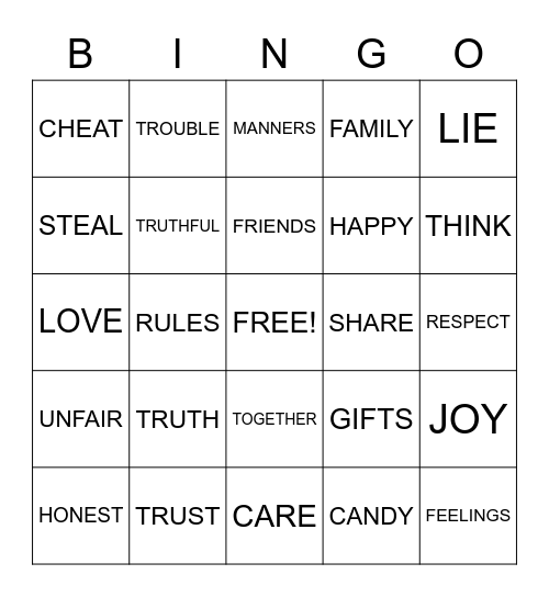 Honesty Bingo Card