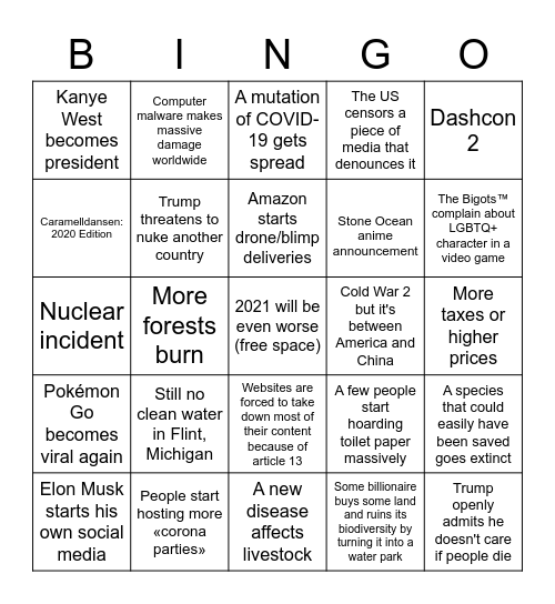 2020 bingo Card