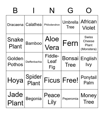 House Plant Bingo Card