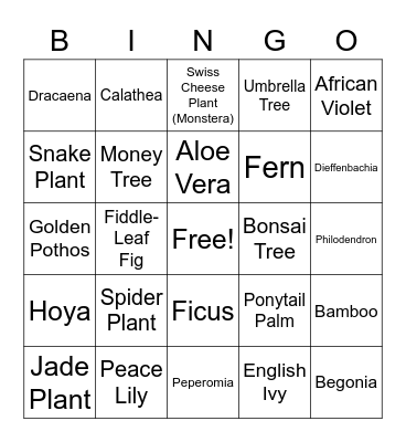 House Plant Bingo Card