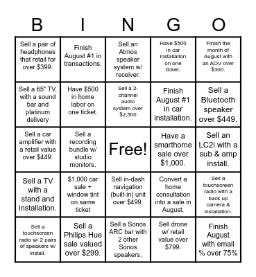 August Sales Bingo Card