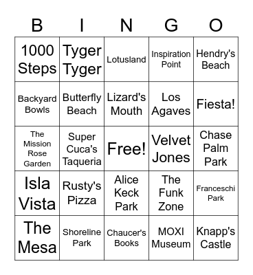 Santa Barbara Bingo Card