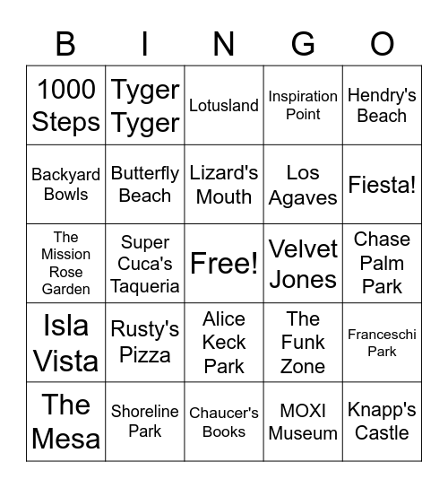 Santa Barbara Bingo Card