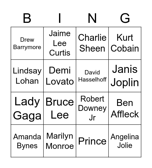 Famous Celebrities Bingo Card