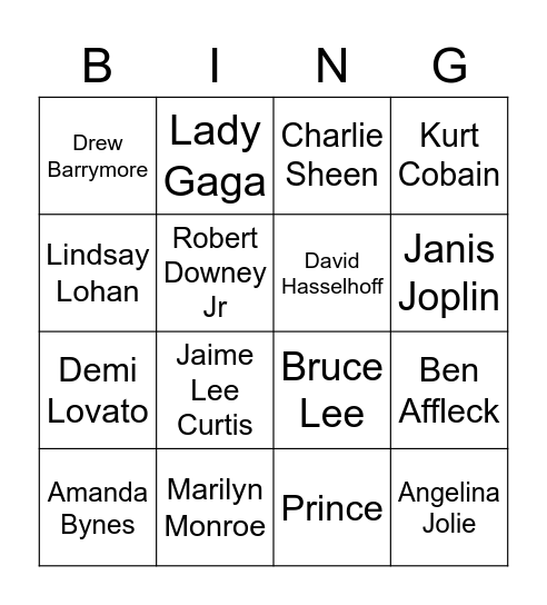 Famous Celebrities Bingo Card