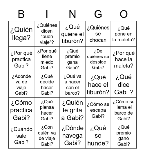 Gabi 10-11 preguntas Bingo Card