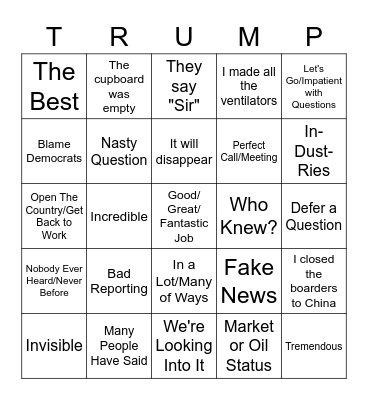 Trump COVID-19 Speech Bingo Card
