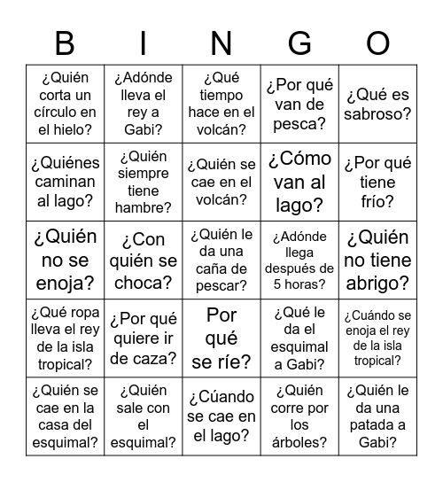 Gabi 14, 15, & 16 questions Bingo Card