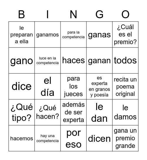 Gabi 9 Bingo Card