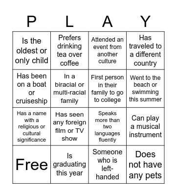 Diversity Bingo Card