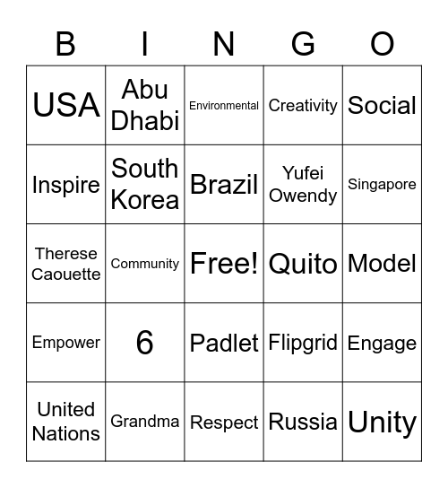 JUMP! Global Citizenship Bingo Card