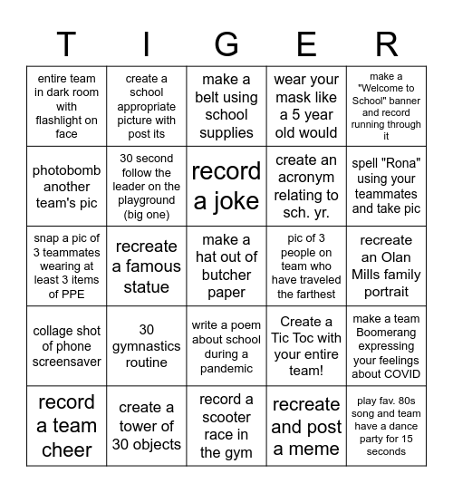 Tiger Bingo Card