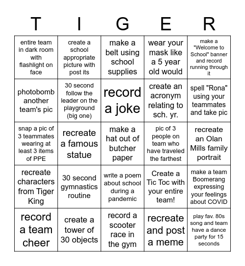 Tiger Bingo Card