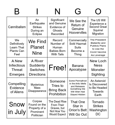 2020 Events Bingo Card
