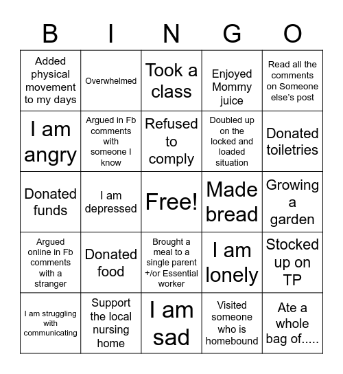 Never Have I Ever Bingo Card