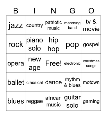 Music Bingo Card