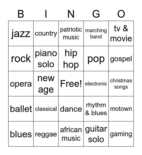 Music Bingo Card