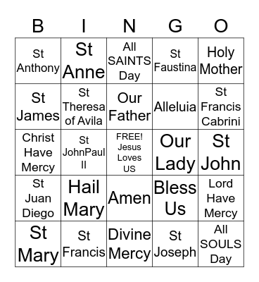 SAINTS Bingo Card