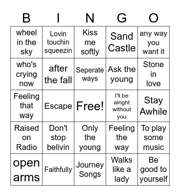 Journey songs Bingo Card