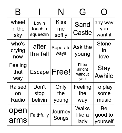 Journey songs Bingo Card